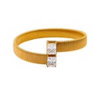 Vintage Style Vacation Solid Color 304 Stainless Steel 18K Gold Plated Zircon Bangle In Bulk sku image 1
