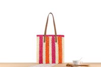 Women's Large Straw Color Block Vacation Zipper Straw Bag main image 4