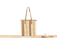 Women's Large Straw Color Block Vacation Zipper Straw Bag main image 6