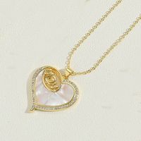Vintage Style Heart Shape Shell Copper Inlay Zircon 14K Gold Plated Women's Pendant Necklace sku image 2