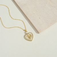 Vintage Style Heart Shape Shell Copper Inlay Zircon 14K Gold Plated Women's Pendant Necklace main image 6