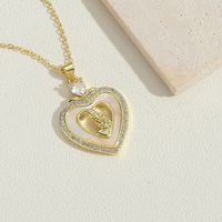 Vintage Style Heart Shape Shell Copper Inlay Zircon 14K Gold Plated Women's Pendant Necklace sku image 5
