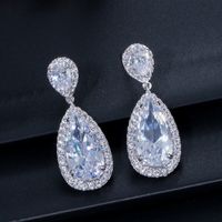 1 Pair Casual Romantic Water Droplets Inlay Copper Zircon Silver Plated Drop Earrings main image 10