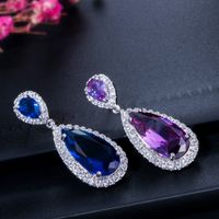 1 Pair Casual Romantic Water Droplets Inlay Copper Zircon Silver Plated Drop Earrings main image 7