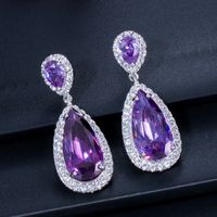 1 Pair Casual Romantic Water Droplets Inlay Copper Zircon Silver Plated Drop Earrings main image 3
