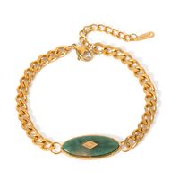 Edelstahl 304 18 Karat Vergoldet IG-Stil Einfacher Stil Oval Afrikanische Jade Armbänder main image 6