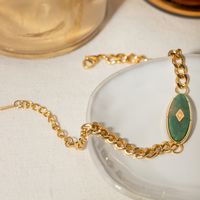 Edelstahl 304 18 Karat Vergoldet IG-Stil Einfacher Stil Oval Afrikanische Jade Armbänder main image 3