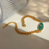 Edelstahl 304 18 Karat Vergoldet IG-Stil Einfacher Stil Oval Afrikanische Jade Armbänder main image 5