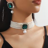 Elegant Glam Geometric Imitation Pearl Copper Crystal Zircon Women's Earrings Necklace Jewelry Set sku image 9