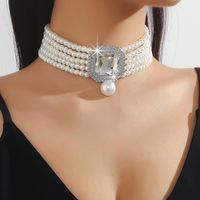 Elegant Glam Geometric Imitation Pearl Copper Crystal Zircon Women's Earrings Necklace Jewelry Set sku image 6