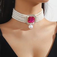 Elegant Glam Geometric Imitation Pearl Copper Crystal Zircon Women's Earrings Necklace Jewelry Set sku image 7