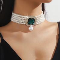 Elegant Glam Geometric Imitation Pearl Copper Crystal Zircon Women's Earrings Necklace Jewelry Set sku image 5