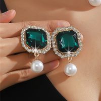 Elegant Glam Geometric Imitation Pearl Copper Crystal Zircon Women's Earrings Necklace Jewelry Set sku image 1
