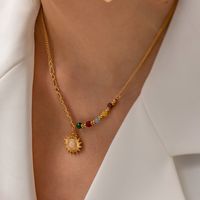 Mode Sonne Rostfreier Stahl Halskette Mit Anhänger Vergoldet Inlay Opal Edelstahl Halsketten main image 1