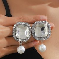 Elegant Glam Geometric Imitation Pearl Copper Crystal Zircon Women's Earrings Necklace Jewelry Set sku image 2
