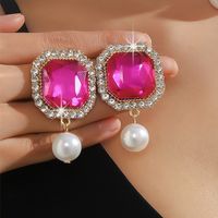 Elegant Glam Geometric Imitation Pearl Copper Crystal Zircon Women's Earrings Necklace Jewelry Set sku image 3