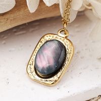 304 Stainless Steel Simple Style Inlay Color Block Natural Stone Pendant Necklace main image 6