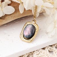 304 Stainless Steel Simple Style Inlay Color Block Natural Stone Pendant Necklace main image 4