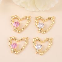 1 Piece 22*24MM Copper Zircon 14K Gold Plated White Gold Plated Heart Shape Polished Pendant main image 3