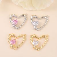 1 Piece 22*24MM Copper Zircon 14K Gold Plated White Gold Plated Heart Shape Polished Pendant main image 1