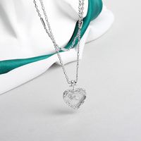 Sterling Silver Silver Plated IG Style Modern Style Inlay Heart Shape Zircon Double Layer Necklaces sku image 2