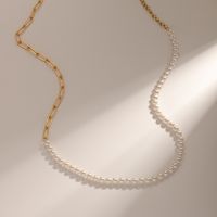Edelstahl 304 Künstliche Perle IG-Stil Asymmetrisch Runden Halskette main image 1