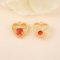 1 Piece 14*14mm Copper Zircon 14K Gold Plated White Gold Plated Heart Shape Antlers Polished Pendant sku image 4