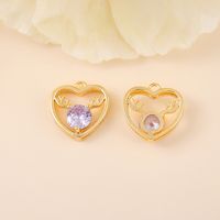 1 Piece 14*14mm Copper Zircon 14K Gold Plated White Gold Plated Heart Shape Antlers Polished Pendant sku image 8