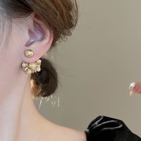 1 Pair Retro Flower Inlay Alloy Pearl Ear Studs main image 6