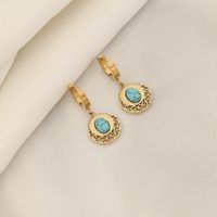 Simple Style Round 304 Stainless Steel Stone Beaded Hollow Out Inlay Natural Stone 18K Gold Plated Women's Earrings Necklace sku image 2