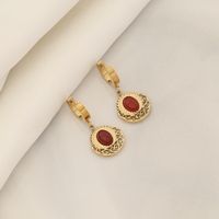 Simple Style Round 304 Stainless Steel Stone Beaded Hollow Out Inlay Natural Stone 18K Gold Plated Women's Earrings Necklace sku image 3