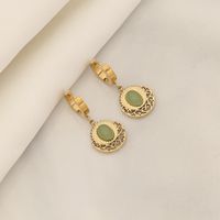 Simple Style Round 304 Stainless Steel Stone Beaded Hollow Out Inlay Natural Stone 18K Gold Plated Women's Earrings Necklace sku image 4