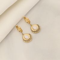 Simple Style Round 304 Stainless Steel Stone Beaded Hollow Out Inlay Natural Stone 18K Gold Plated Women's Earrings Necklace sku image 5