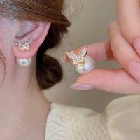 1 Pair Simple Style Classic Style Butterfly Inlay Zinc Alloy Rhinestones Ear Studs main image 6