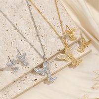 Cobre Chapados en oro de 18k Estilo IG Brillante Embutido Mariposa Circón Conjunto De Joyas main image 1