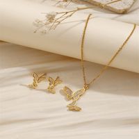 Copper 18K Gold Plated IG Style Shiny Inlay Butterfly Zircon Jewelry Set main image 5