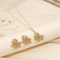 Copper Elegant Lady Simple Style Inlay Animal Splicing Bow Knot Zircon Earrings Necklace main image 4