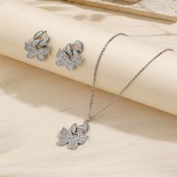 Copper Elegant Lady Simple Style Inlay Animal Splicing Bow Knot Zircon Earrings Necklace main image 5
