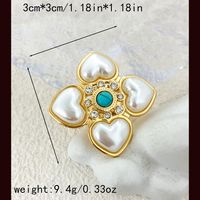 304 Stainless Steel Gold Plated Vintage Style Simple Style Plating Inlay Irregular Heart Shape Turquoise Pearl Zircon Open Rings sku image 3