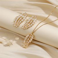 Copper 18K Gold Plated Simple Style Classic Style Plating Inlay Leaves Zircon Jewelry Set main image 5