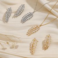 Copper 18K Gold Plated Simple Style Classic Style Plating Inlay Leaves Zircon Jewelry Set main image 1