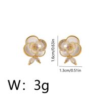 1 Pair Lady Commute Flower Inlay Copper Zircon 18K Gold Plated Ear Studs main image 6