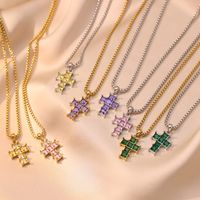 304 Stainless Steel White Gold Plated Gold Plated Luxurious Sweet Plating Inlay Cross Diamond Pendant Necklace main image 1