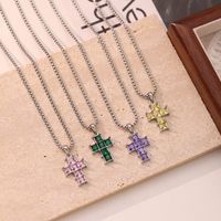304 Stainless Steel White Gold Plated Gold Plated Luxurious Sweet Plating Inlay Cross Diamond Pendant Necklace main image 4