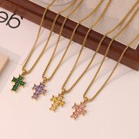 304 Stainless Steel White Gold Plated Gold Plated Luxurious Sweet Plating Inlay Cross Diamond Pendant Necklace main image 5