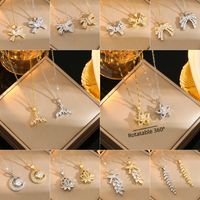 Wholesale Casual Commute Heart Shape Mermaid Bow Knot Titanium Steel Hollow Out Inlay 18K Gold Plated Zircon Pendant Necklace main image 1