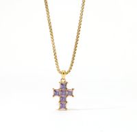 304 Stainless Steel White Gold Plated Gold Plated Luxurious Sweet Plating Inlay Cross Diamond Pendant Necklace sku image 1