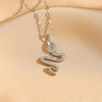 Titanium Steel 18K Gold Plated Casual Commute Plating Diamond Moon Snake Butterfly Resin Opal Zircon Pendant Necklace sku image 3