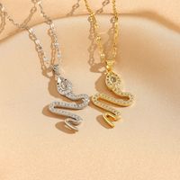 Titanium Steel 18K Gold Plated Casual Commute Plating Diamond Moon Snake Butterfly Resin Opal Zircon Pendant Necklace main image 5