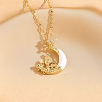Titanium Steel 18K Gold Plated Casual Commute Plating Diamond Moon Snake Butterfly Resin Opal Zircon Pendant Necklace sku image 8